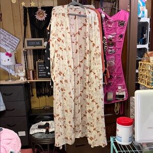Pink Lily Cream and Red Floral Kimono